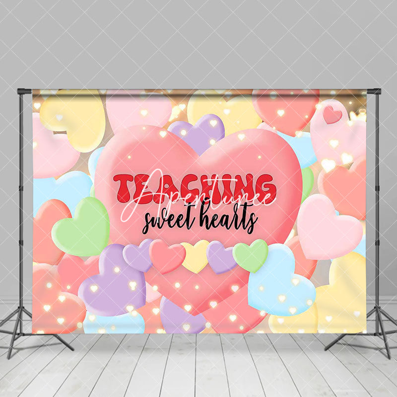 Aperturee - Aperturee Colorful Balloons Teaching Sweet Hearts Backdrop