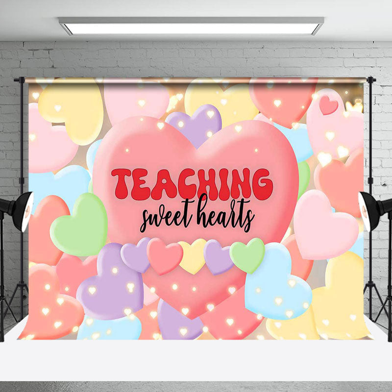 Aperturee - Aperturee Colorful Balloons Teaching Sweet Hearts Backdrop