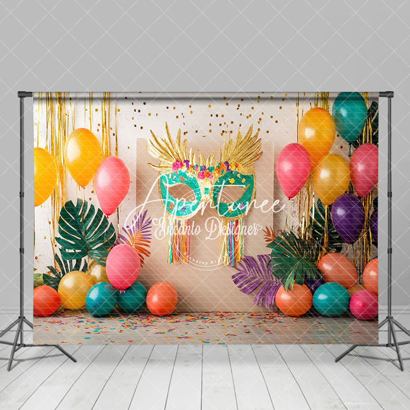 Aperturee - Aperturee Colorful Balloons Tribal Mask Cake Smash Backdrop