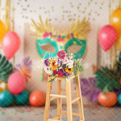 Aperturee - Aperturee Colorful Balloons Tribal Mask Cake Smash Backdrop