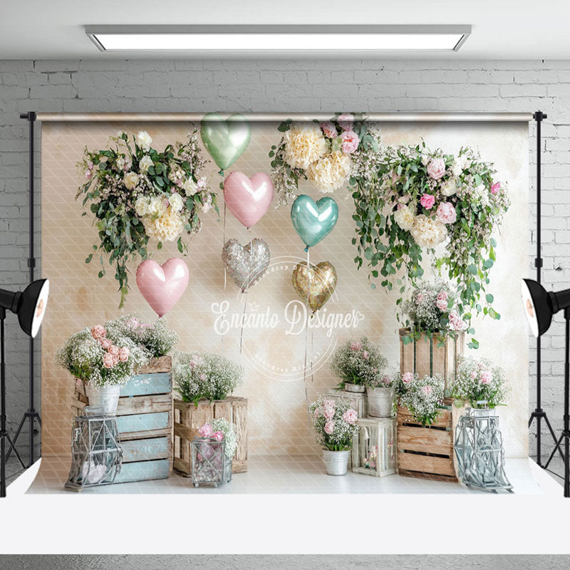 Aperturee - Aperturee Colorful Balloons Wood Flowerpot Romantic Backdrop