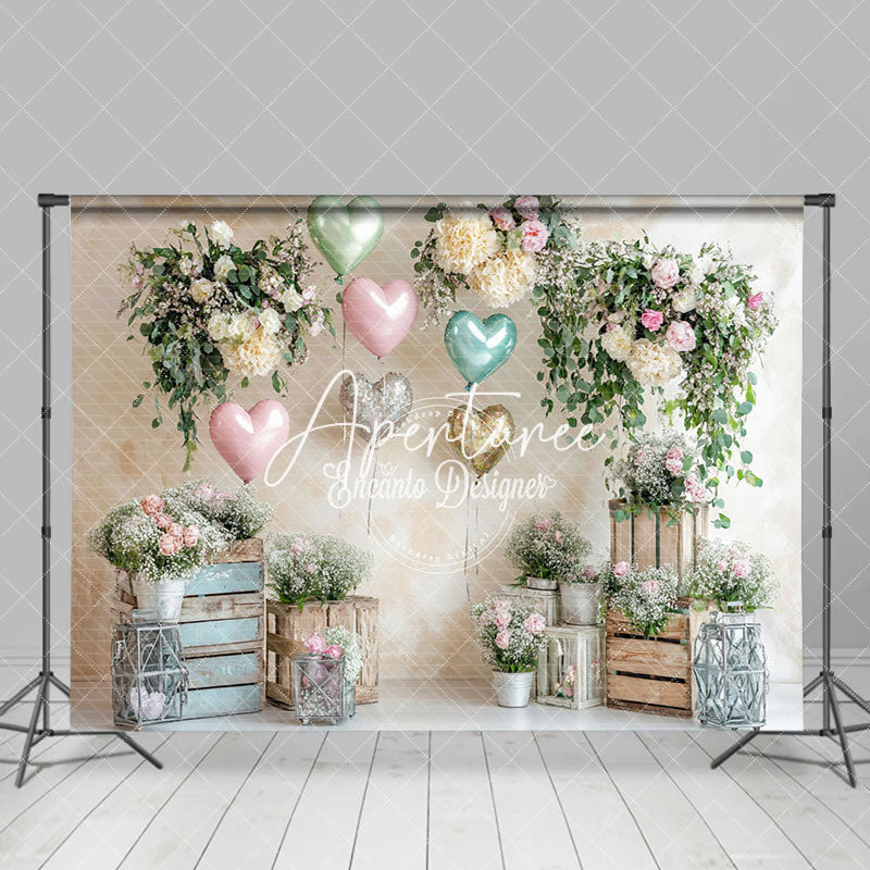 Aperturee - Aperturee Colorful Balloons Wood Flowerpot Romantic Backdrop