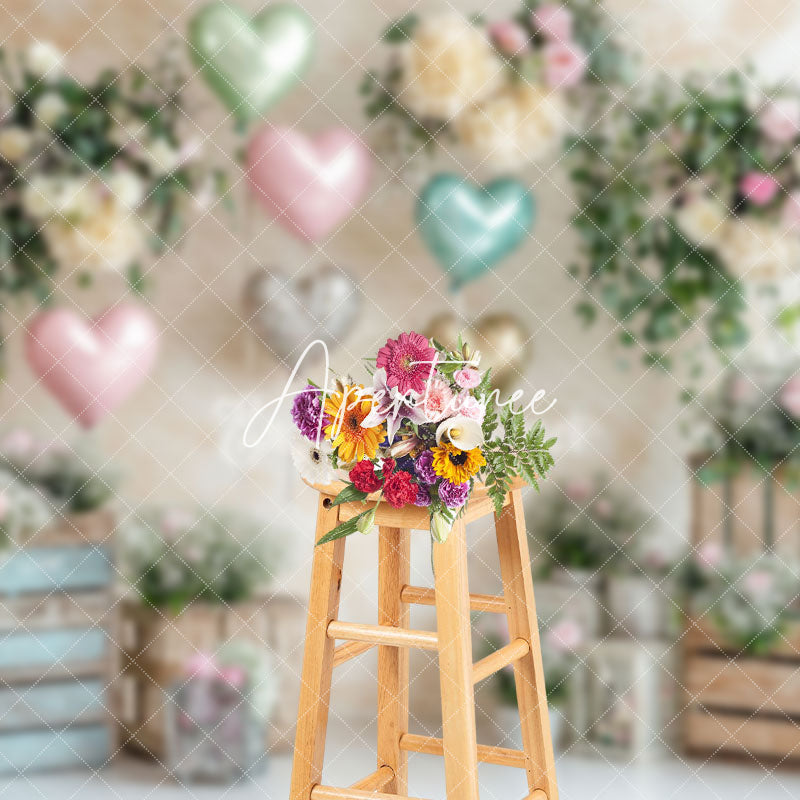 Aperturee - Aperturee Colorful Balloons Wood Flowerpot Romantic Backdrop