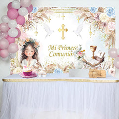 Aperturee - Aperturee Colorful Boho Floral Mi Primera Comunion Backdrop