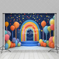 Aperturee - Aperturee Colorful Boho Rainbow Dot Balloom Cake Smash Backdrop