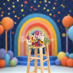 Aperturee - Aperturee Colorful Boho Rainbow Dot Balloom Cake Smash Backdrop