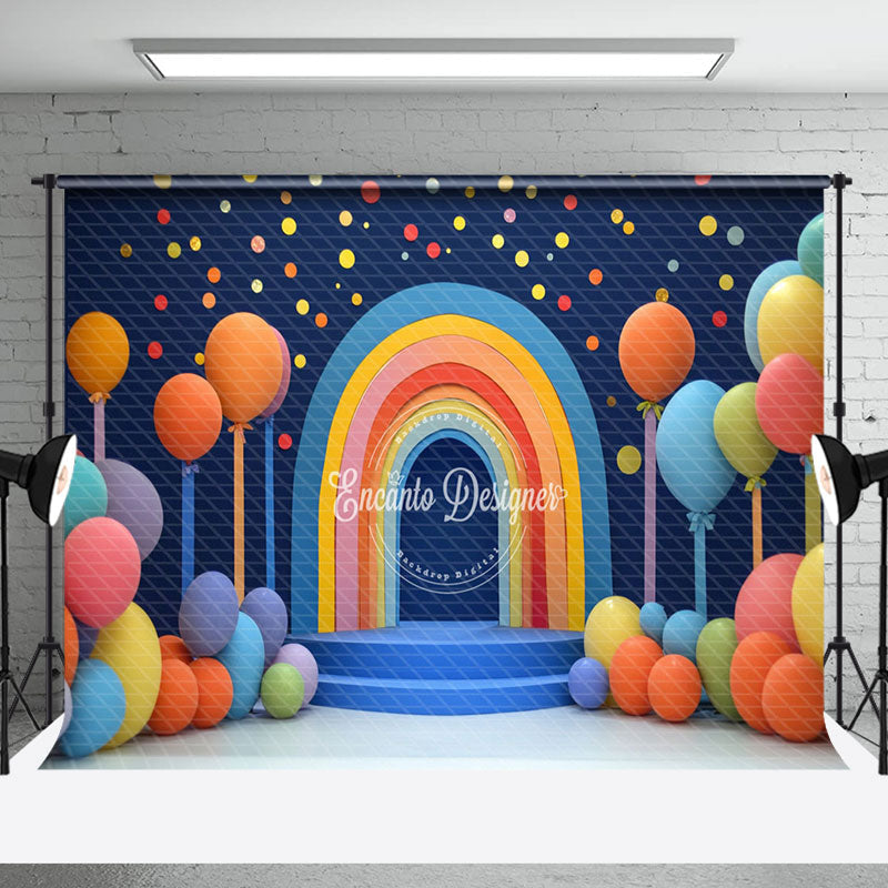 Aperturee - Aperturee Colorful Boho Rainbow Dot Balloom Cake Smash Backdrop