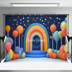 Aperturee - Aperturee Colorful Boho Rainbow Dot Balloom Cake Smash Backdrop