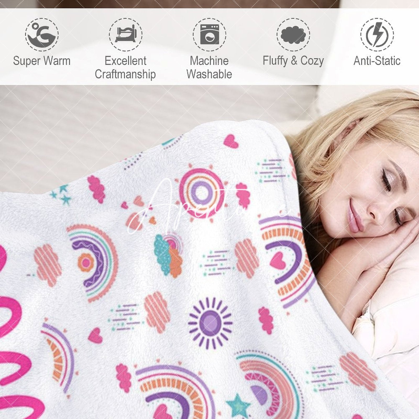 Aperturee - Aperturee Colorful Boho Rainbow Weather Custom Name Blanket