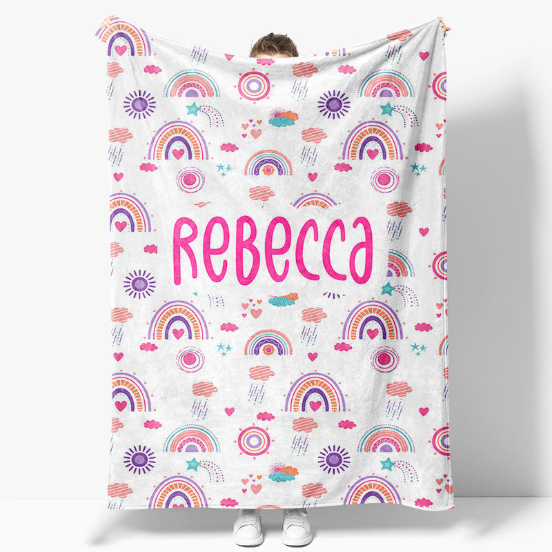 Aperturee - Aperturee Colorful Boho Rainbow Weather Custom Name Blanket