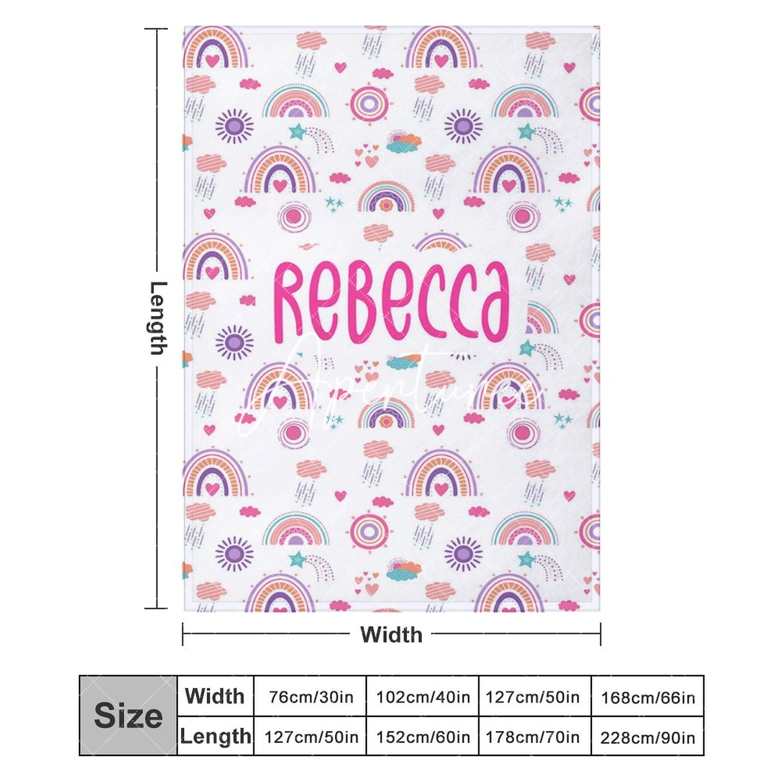 Aperturee - Aperturee Colorful Boho Rainbow Weather Custom Name Blanket