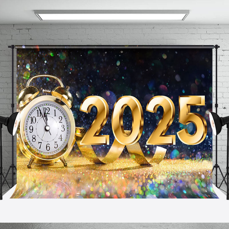 Aperturee - Aperturee Colorful Bokeh Gold Clock 2025 New Year Backdrop