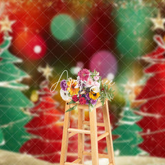 Aperturee - Aperturee Colorful Bokeh Star Gilt Gold Tree Christmas Backdrop