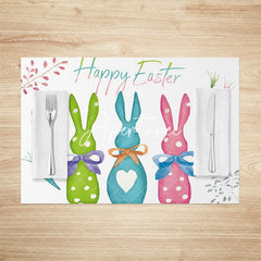 Aperturee - Aperturee Colorful Bunny Egg Carrot Easter Set Of 4 Placemats