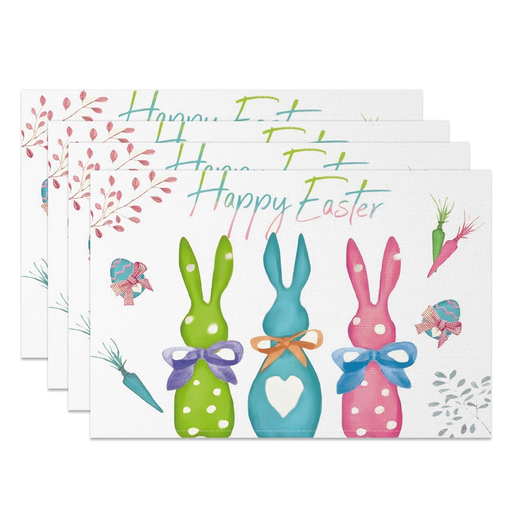 Aperturee - Aperturee Colorful Bunny Egg Carrot Easter Set Of 4 Placemats