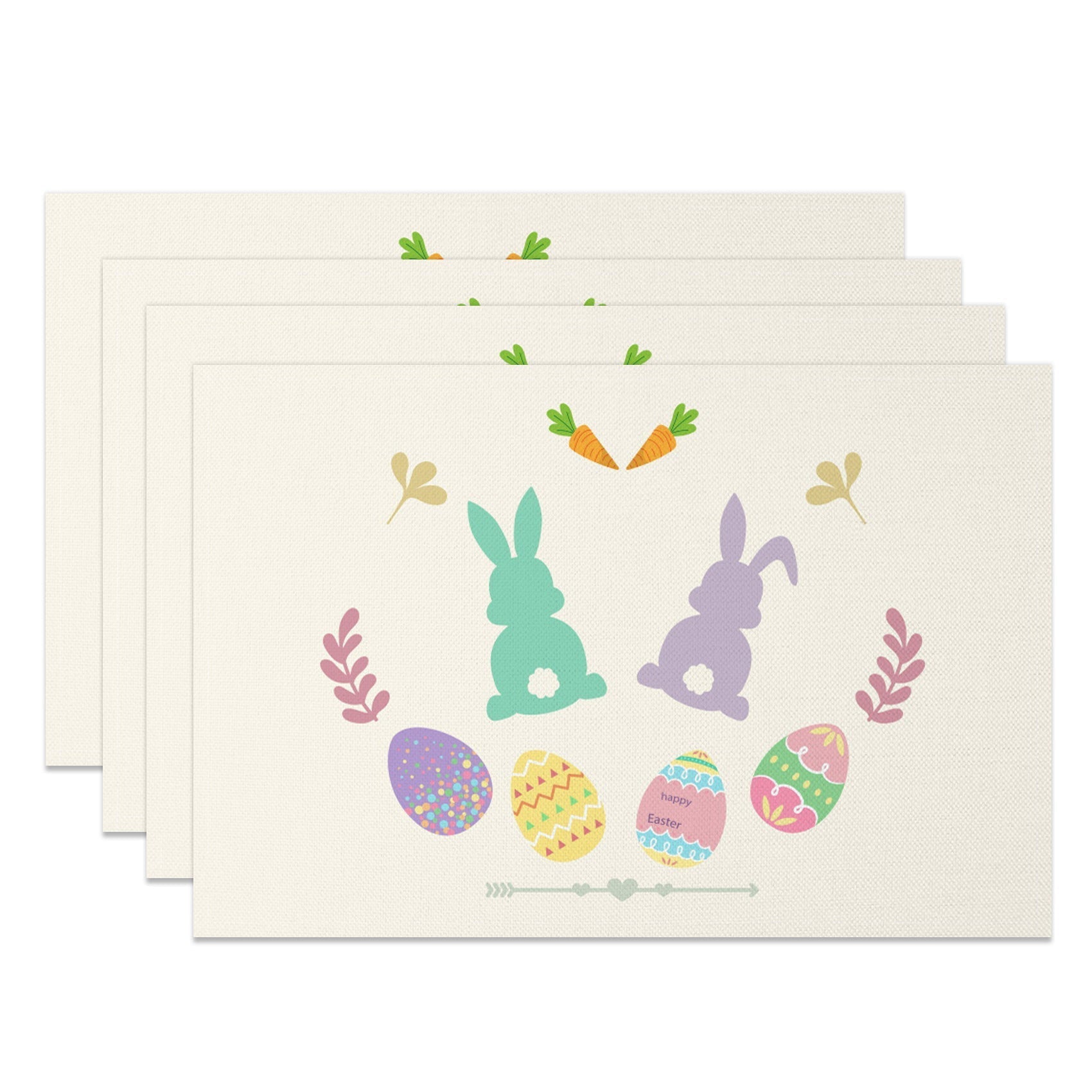 Aperturee - Aperturee Colorful Bunny Eggs Happy Easter Set Of 4 Placemats