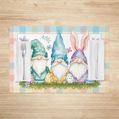 Aperturee - Aperturee Colorful Bunny Gnome Plaid Easter Set Of 4 Placemats