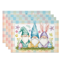 Aperturee - Aperturee Colorful Bunny Gnome Plaid Easter Set Of 4 Placemats