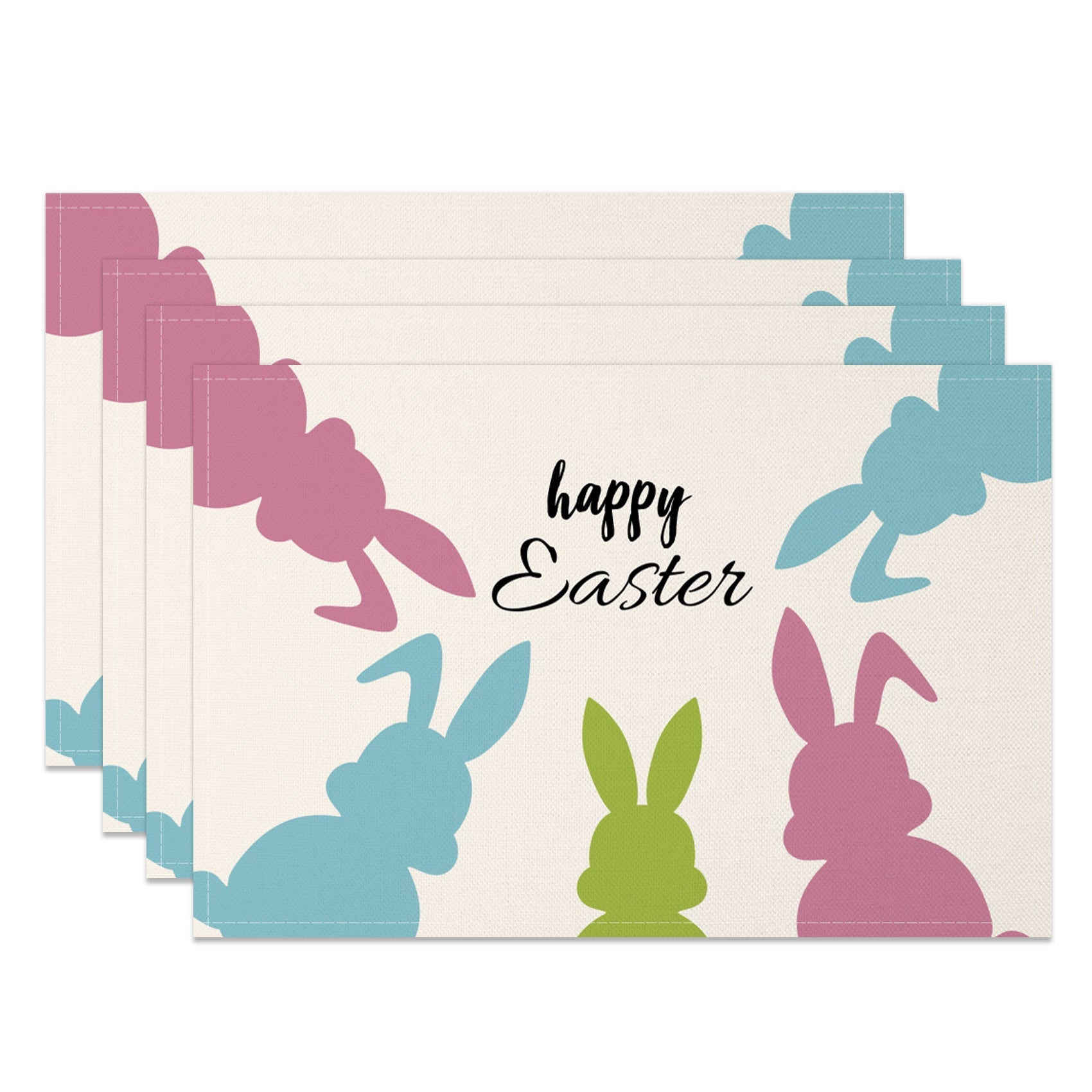 Aperturee - Aperturee Colorful Bunny Silhouette Easter Set Of 4 Placemats