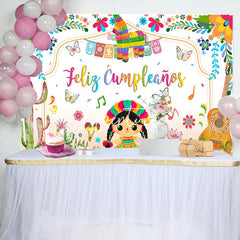 Aperturee - Aperturee Colorful Cactus Cute Girl Feliz Cumpleanos Backdrop