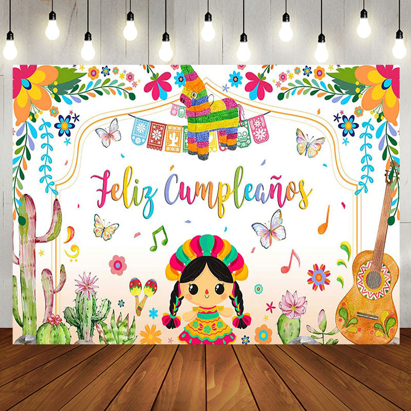 Aperturee - Aperturee Colorful Cactus Cute Girl Feliz Cumpleanos Backdrop