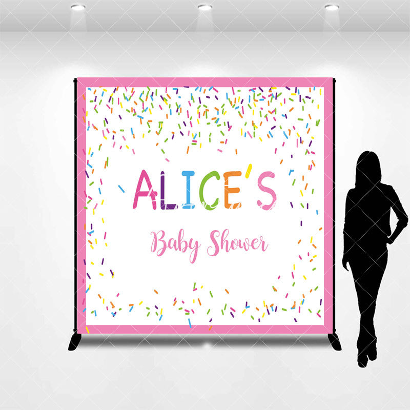 Aperturee - Aperturee Colorful Candy Pink Custom Name Baby Shower Backdrop