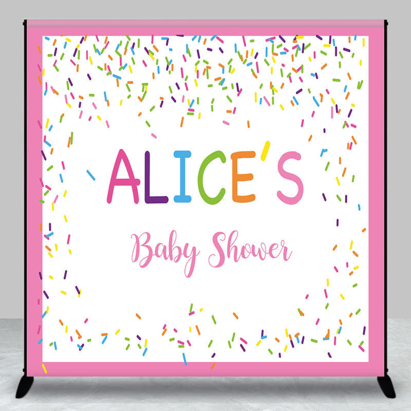 Aperturee - Aperturee Colorful Candy Pink Custom Name Baby Shower Backdrop