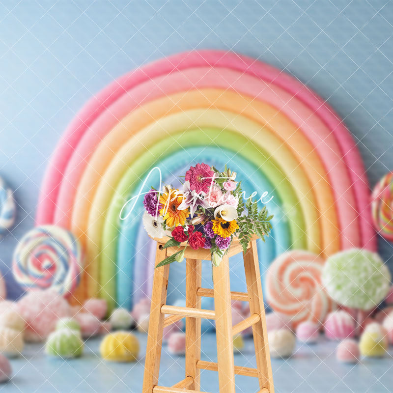 Aperturee - Aperturee Colorful Candy Rainbow Fairy Cake Smash Backdrop