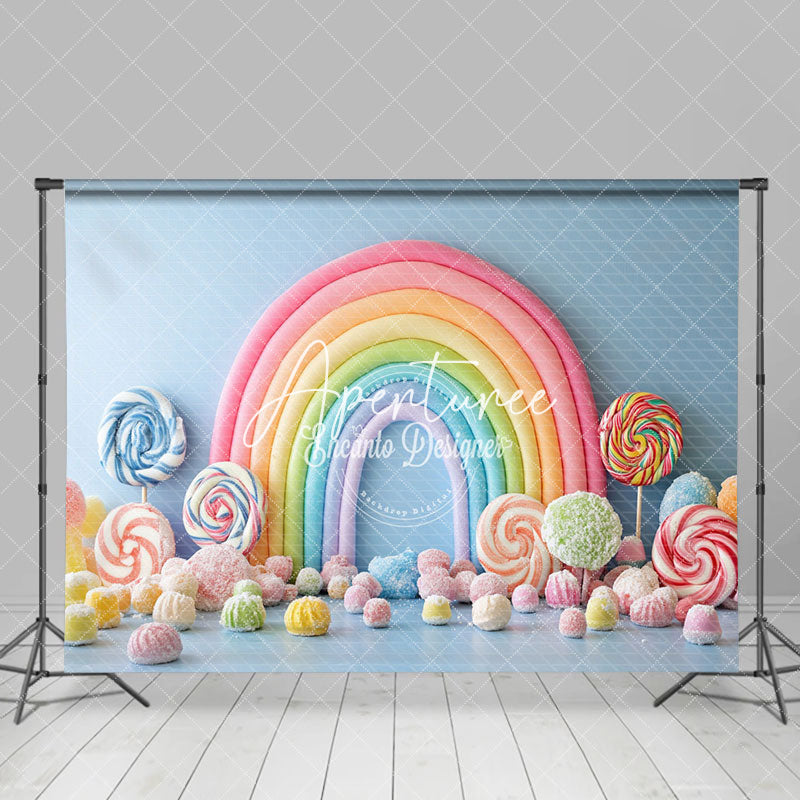 Aperturee - Aperturee Colorful Candy Rainbow Fairy Cake Smash Backdrop