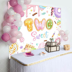 Aperturee - Aperturee Colorful Candyland Cream Two Sweet Birthday Backdrop