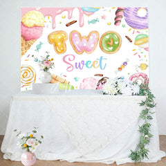 Aperturee - Aperturee Colorful Candyland Cream Two Sweet Birthday Backdrop