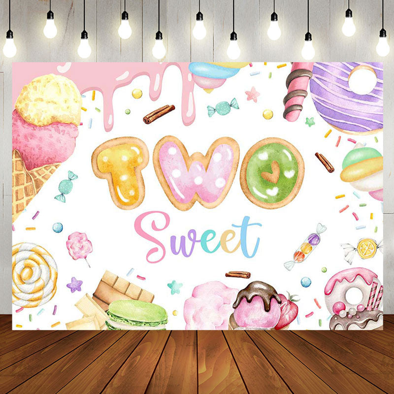 Aperturee - Aperturee Colorful Candyland Cream Two Sweet Birthday Backdrop