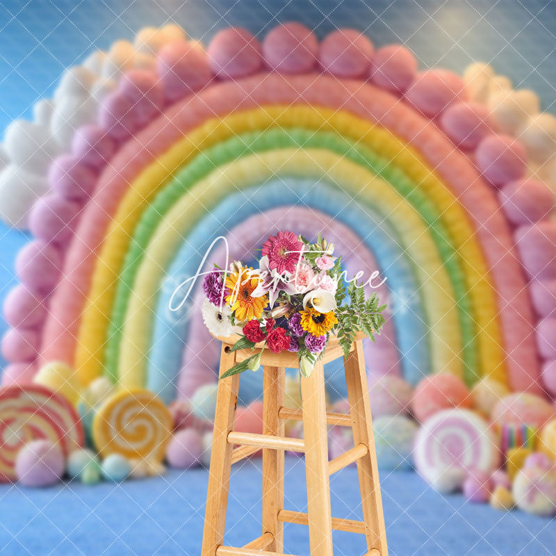 Aperturee - Aperturee Colorful Candyland Fairy Rainbow Cake Smash Backdrop