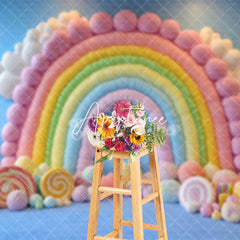 Aperturee - Aperturee Colorful Candyland Fairy Rainbow Cake Smash Backdrop