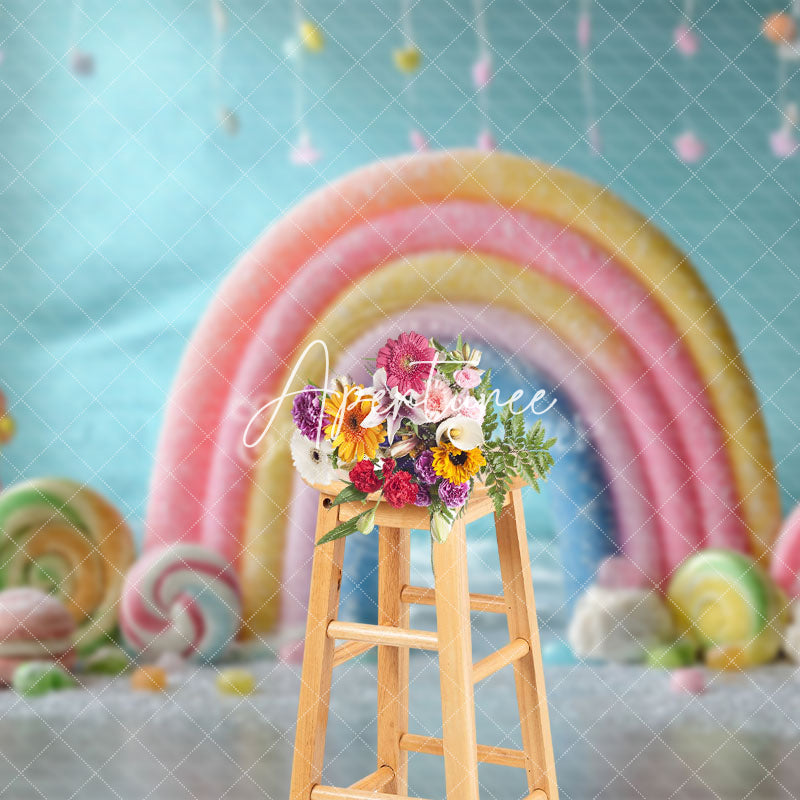 Aperturee - Aperturee Colorful Candyland Rainbow Fairy Cake Smash Backdrop