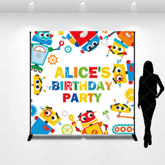 Aperturee - Aperturee Colorful Construction Robot Custom Birthday Backdrop