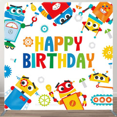 Aperturee - Aperturee Colorful Construction Site Robot Birthday Backdrop