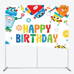 Aperturee - Aperturee Colorful Construction Site Robot Birthday Backdrop