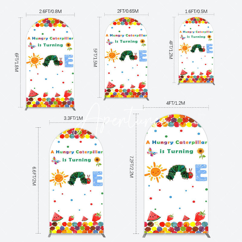 Aperturee - Aperturee Colorful Cute Caterpillar One Birthday Arch Backdrop