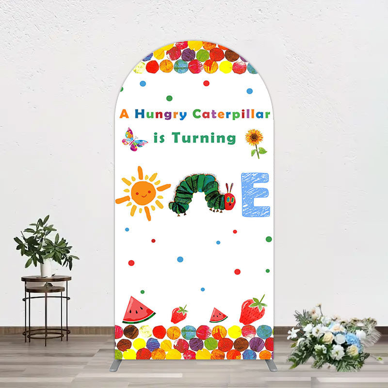 Aperturee - Aperturee Colorful Cute Caterpillar One Birthday Arch Backdrop