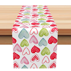 Aperturee - Aperturee Colorful Cute Hearts Valentines Day Table Runner