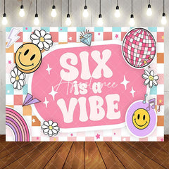 Aperturee - Aperturee Colorful Daisy Smiley Face Six Is A Vibe Backdrop