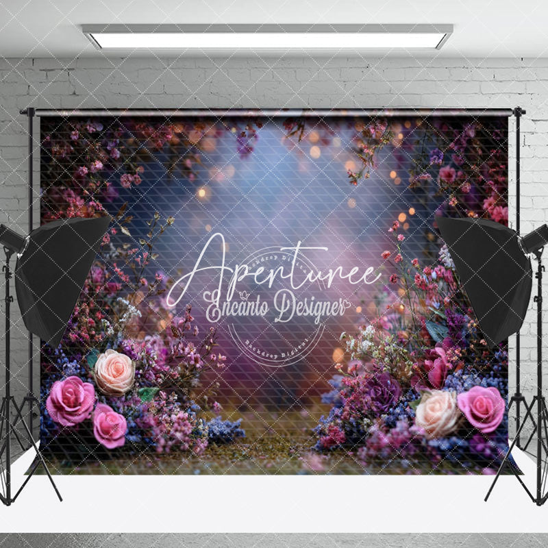 Aperturee - Aperturee Colorful Dense Floral Blurry Wedding Photo Backdrop