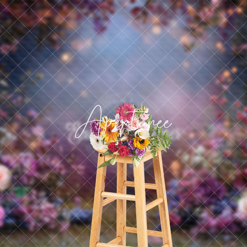 Aperturee - Aperturee Colorful Dense Floral Blurry Wedding Photo Backdrop