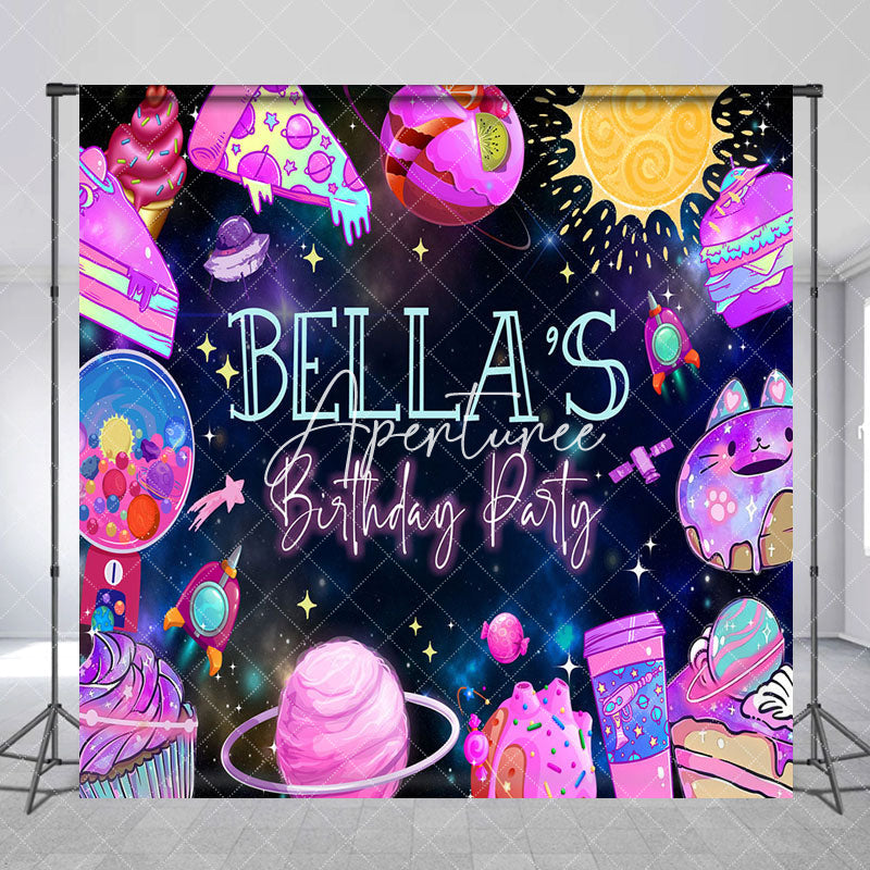 Aperturee - Aperturee Colorful Dessert Galaxy Custom Name Birthday Backdrop