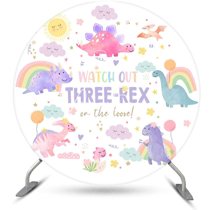 Aperturee - Aperturee Colorful Dinosaur Watch Out Three Rex Round Backdrop