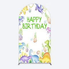 Aperturee - Aperturee Colorful Dinosaurs Eggs Happy Birthday Arch Backdrop