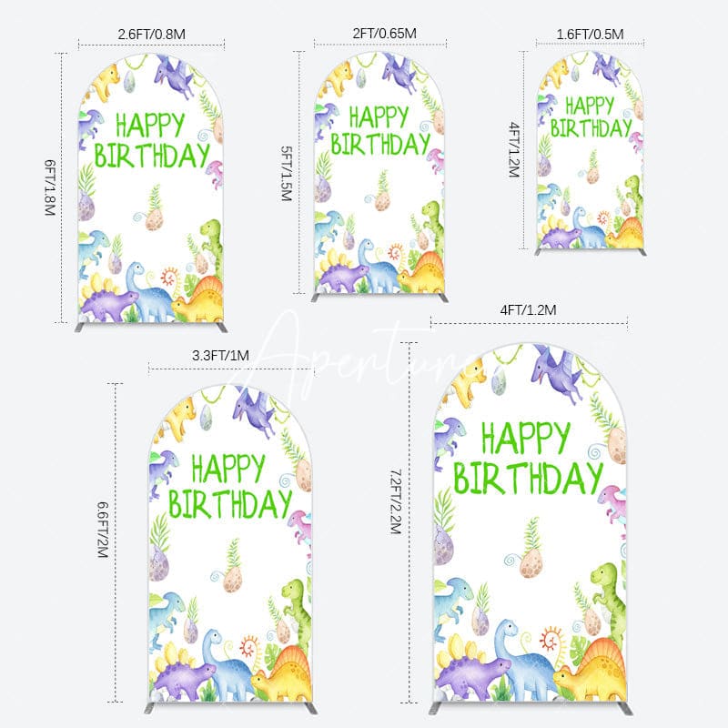 Aperturee - Aperturee Colorful Dinosaurs Eggs Happy Birthday Arch Backdrop