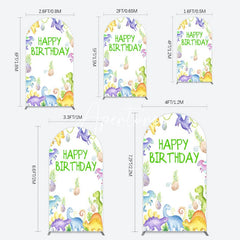 Aperturee - Aperturee Colorful Dinosaurs Eggs Happy Birthday Arch Backdrop