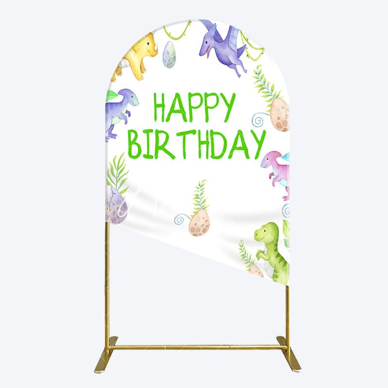 Aperturee - Aperturee Colorful Dinosaurs Eggs Happy Birthday Arch Backdrop